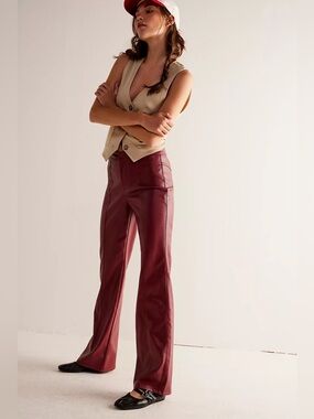 Free People We The Free Uptown High-Rise Vegan Trousers Pants Size 10 Red